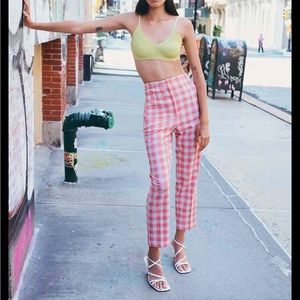 Zara pink gingham straight leg pants